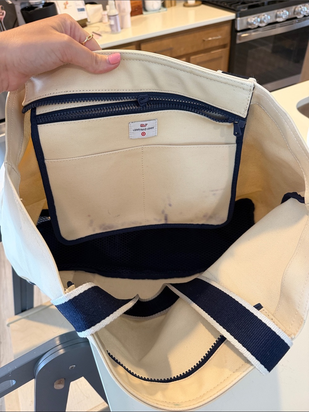 Vineyard Vines Cream and Navy Canvas Tote - Picture 2 of 4
